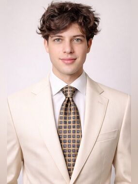 Ermenegildo Zegna Gold and Blue Geometric Silk Tie